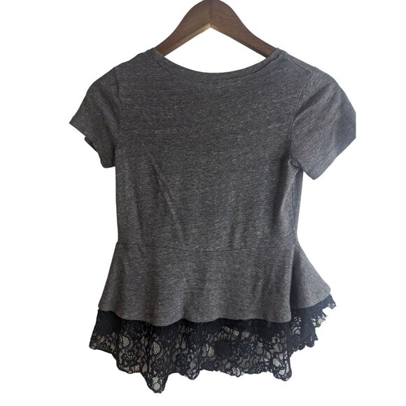 Free People Women's Grey T-Shirt Peplum Style w/Lace Inserts Casual Wear Sz XS - Picture 4 of 8